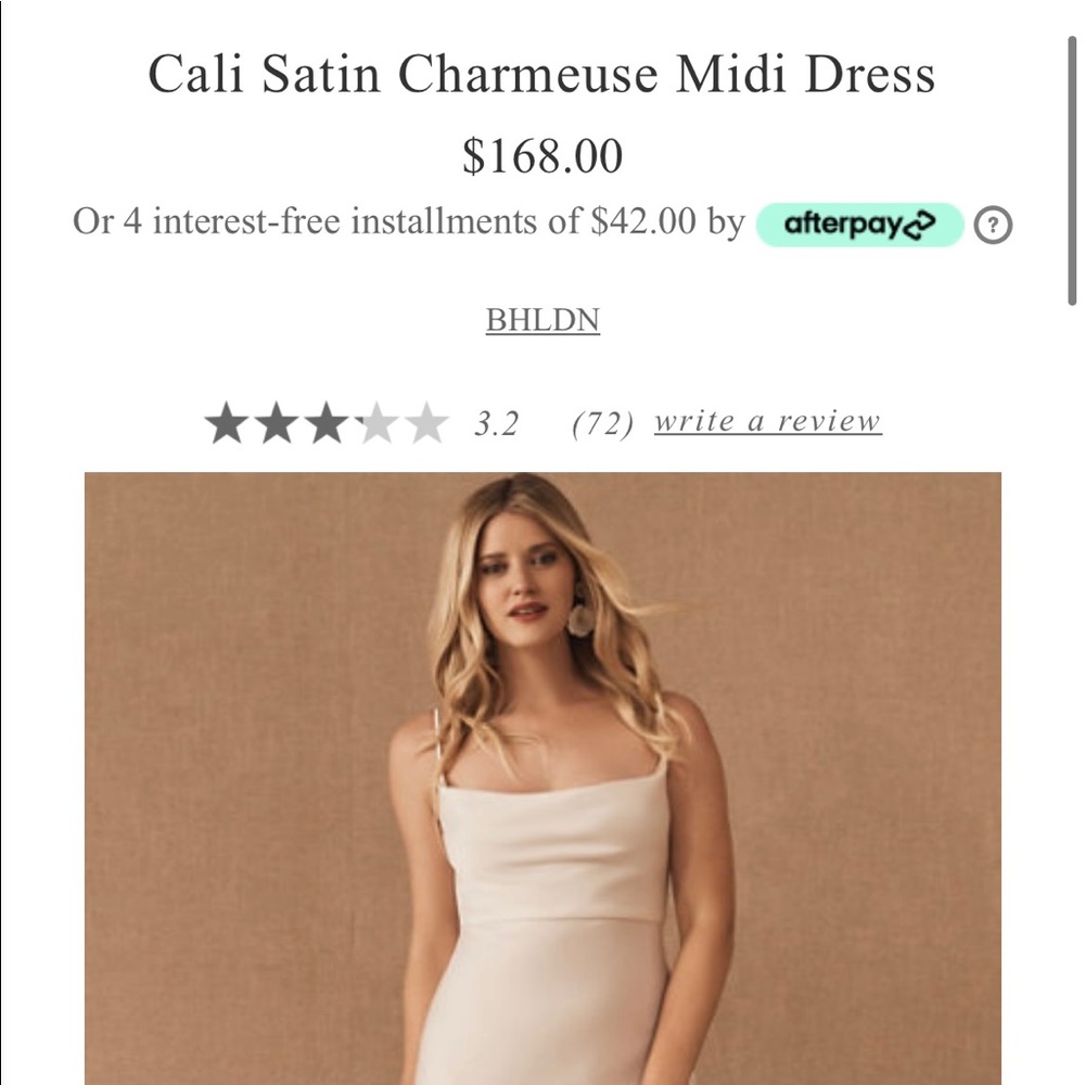 BHLDN Cali Satin Midi Dress Ivory Size 8